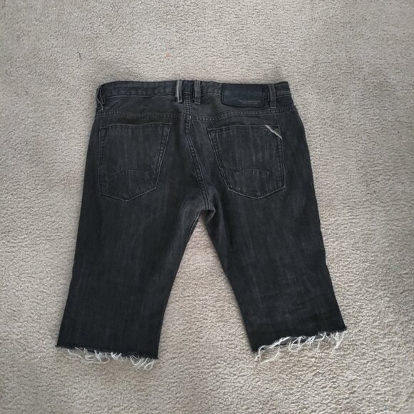 Cult of Individuality 36 Mens Black Denim Cut Off Raw Hem MODIFIED Shorts READ - Picture 2 of 6